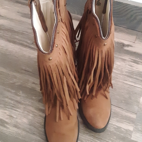 Girls size 13.5 fringe cowboy boots brown - Picture 4 of 6